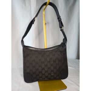 Gucci Black GG Canvas Leather Trim Shoulder Bag Vintage Everyday Bag Casual